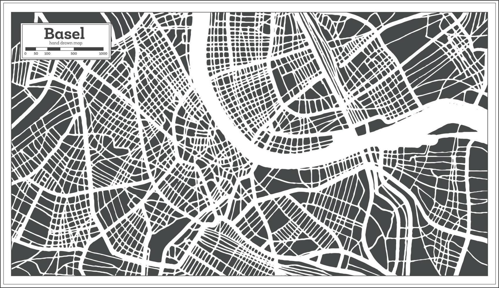 Basel Switzerland City Map in Retro Style. Outline Map. vector