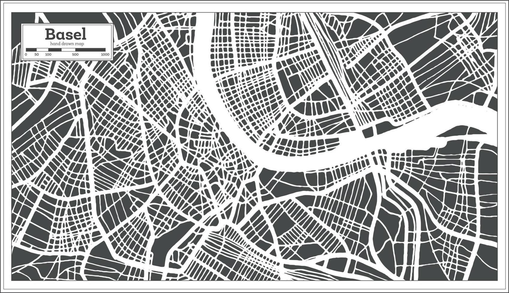 mapa de la ciudad de basilea suiza en estilo retro. esquema del mapa. vector