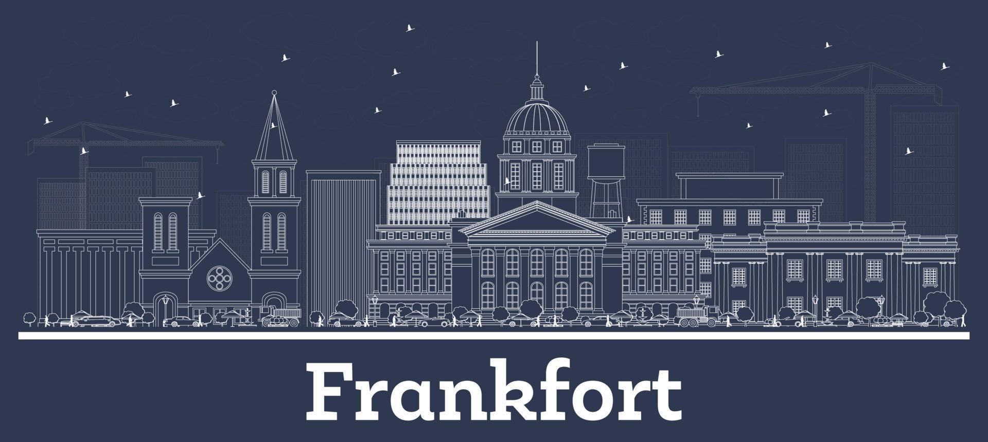 delinear el horizonte de la ciudad de frankfort kentucky usa con edificios blancos. vector