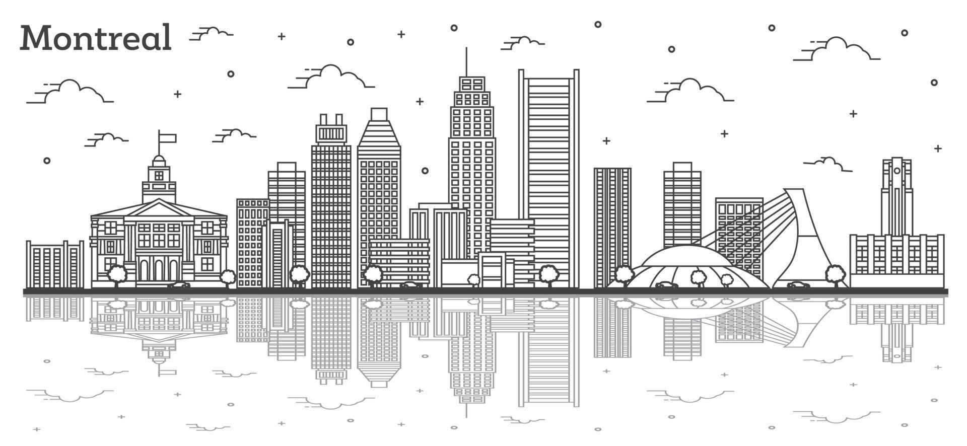 Outline Montreal Canada City Skyline with Modern Buildings and Reflections Isolated on White. vector