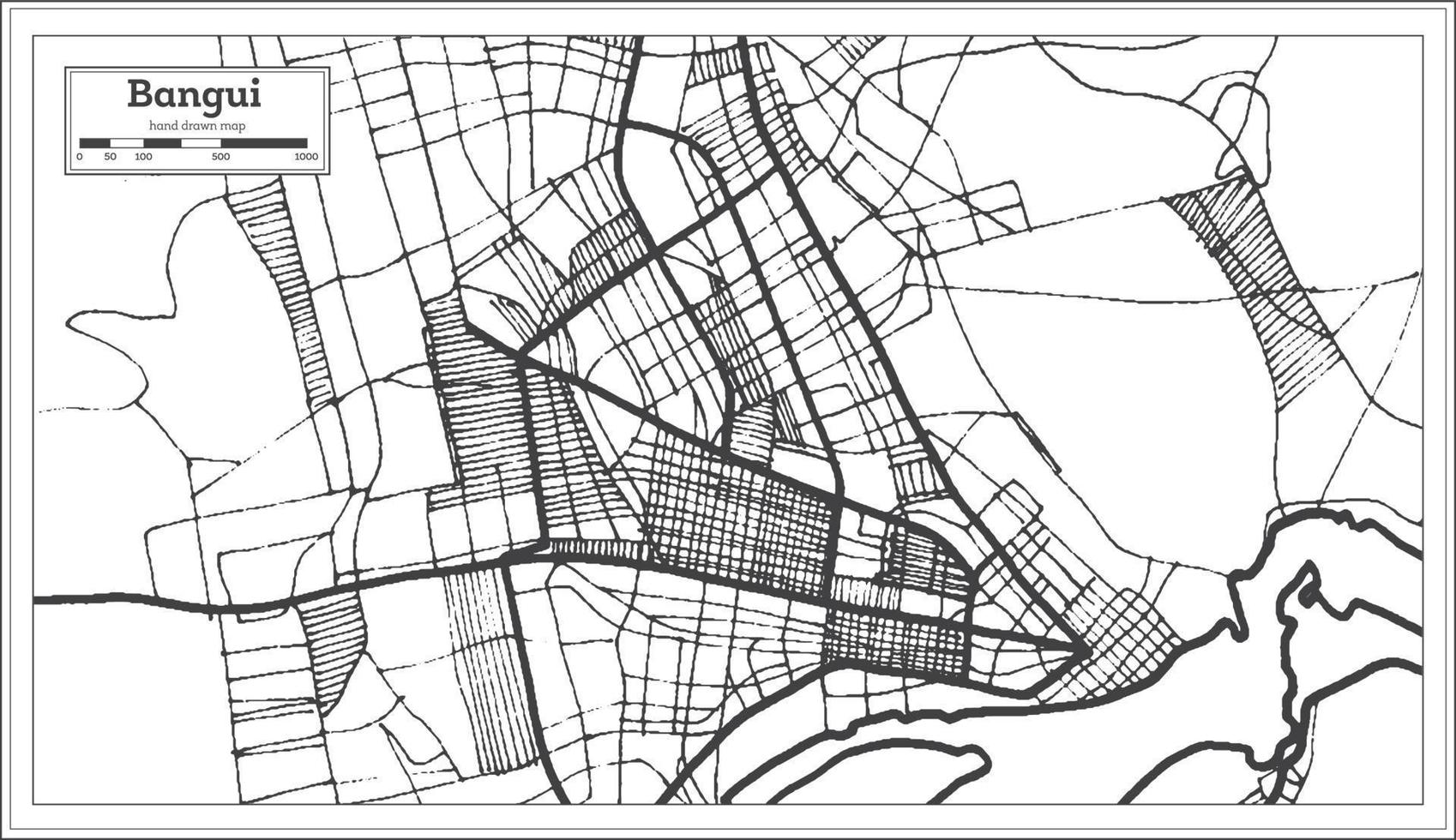 mapa de la ciudad de la república centroafricana de bangui en estilo retro. esquema del mapa. vector