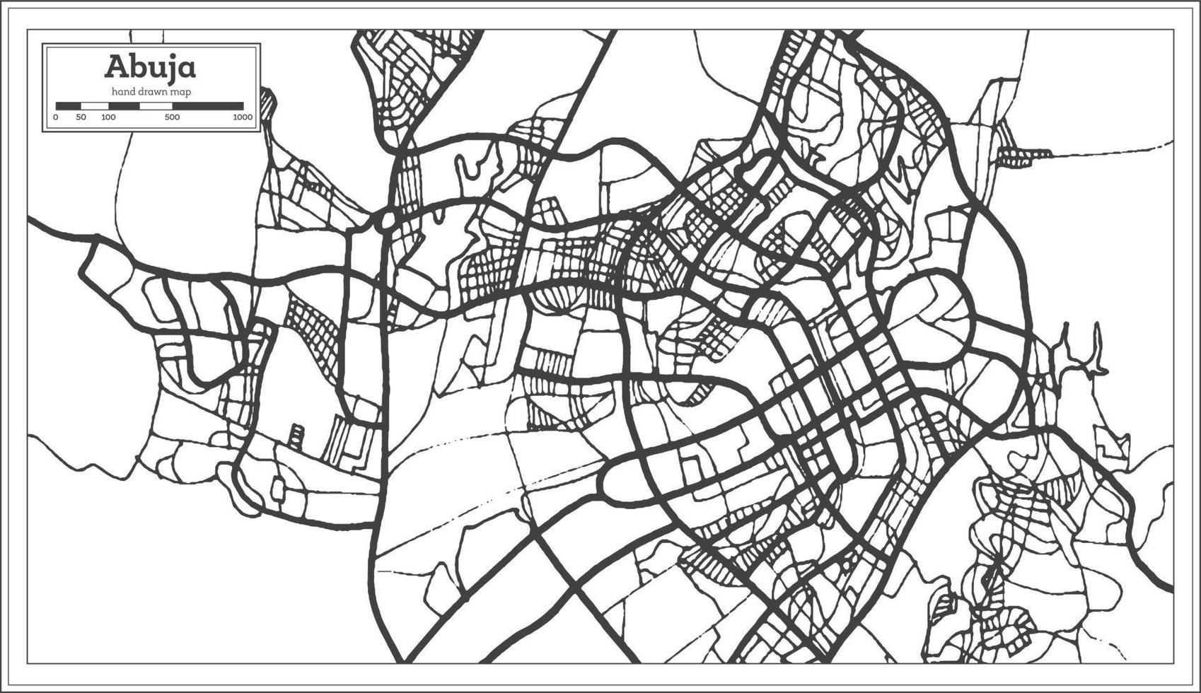 Abuja Nigeria City Map in Retro Style. Outline Map. vector