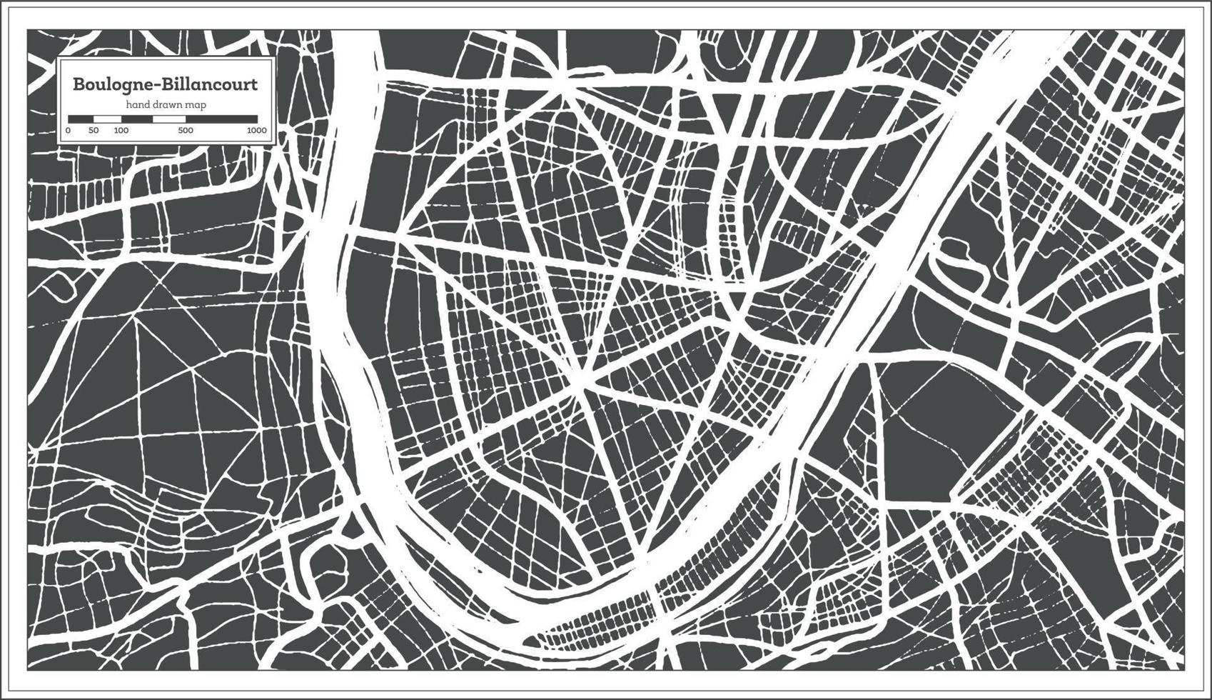 Boulogne-Billancourt France City Map in Retro Style. Outline Map. Vector Illustration.