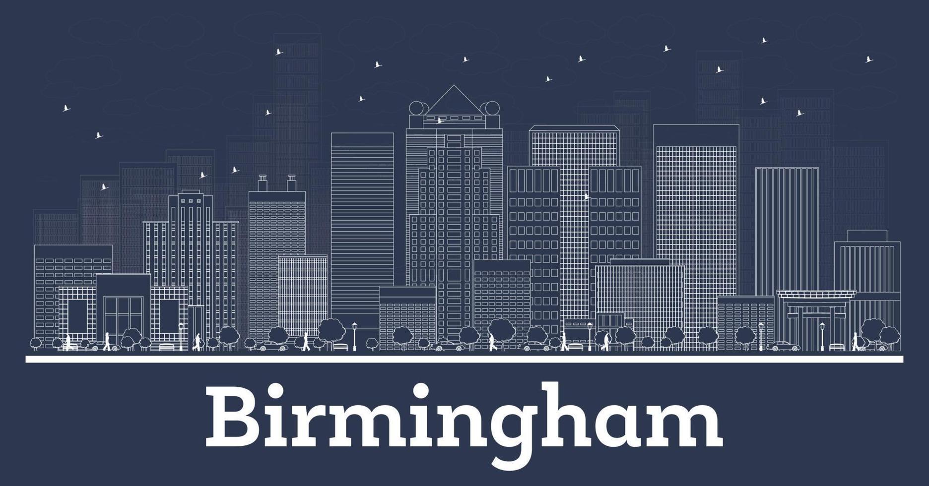 Outline Birmingham Alabama City Skyline with White Buildings. vector