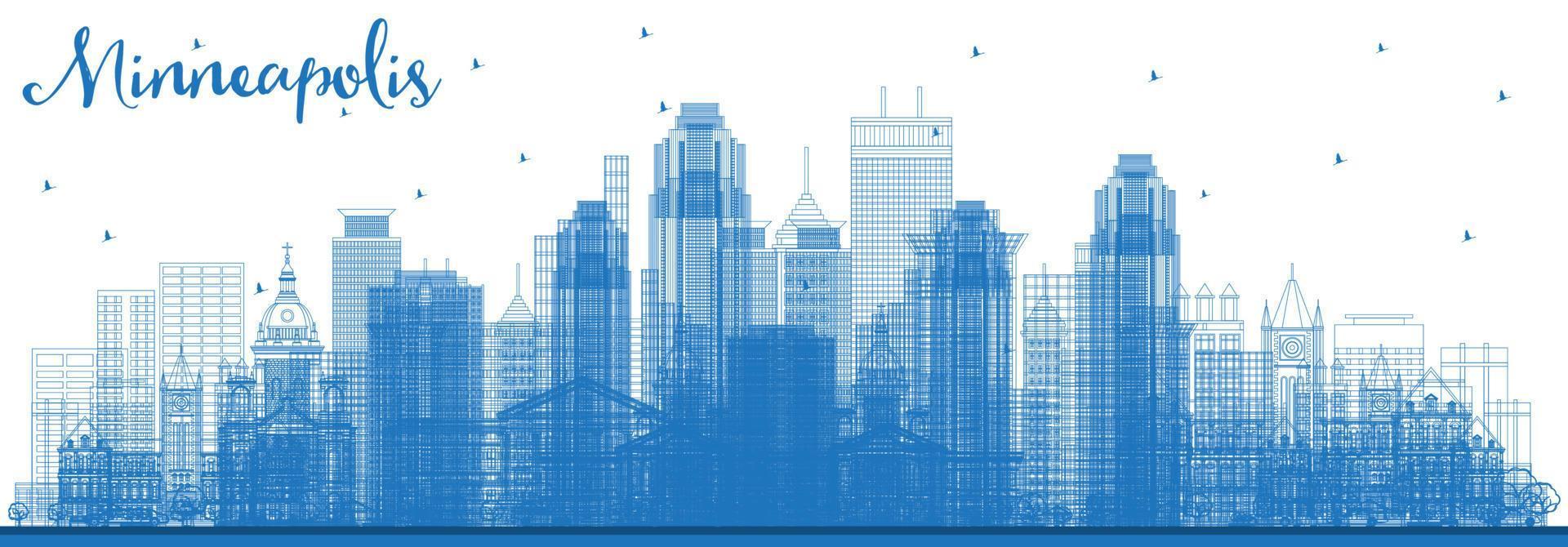 Outline Minneapolis Minnesota USA Skyline with Blue Buildings. vector
