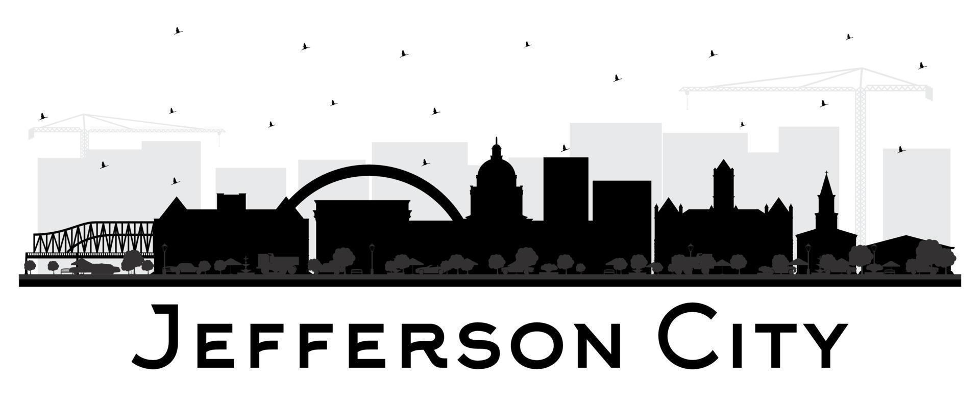 Jefferson City Missouri Skyline Silhouette with Black Buildings Isolated on White. vector