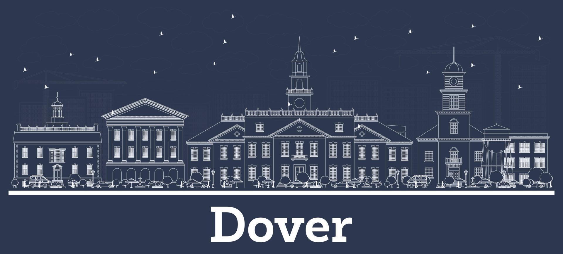 Outline Dover Delaware City Skyline with White Buildings. vector