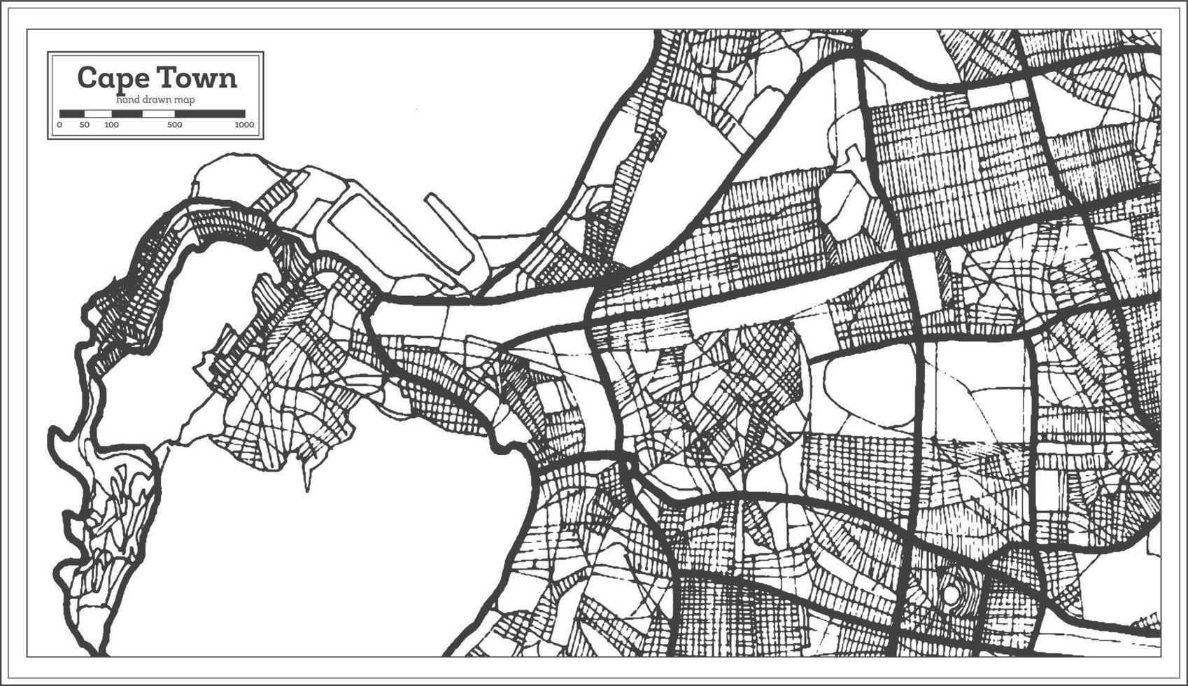 Cape Town South Africa Map in Black and White Color. vector