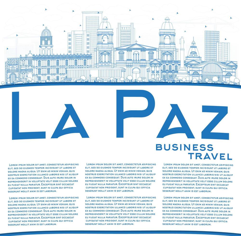 Outline La Paz Bolivia City Skyline with Blue Buildings and Copy Space. vector