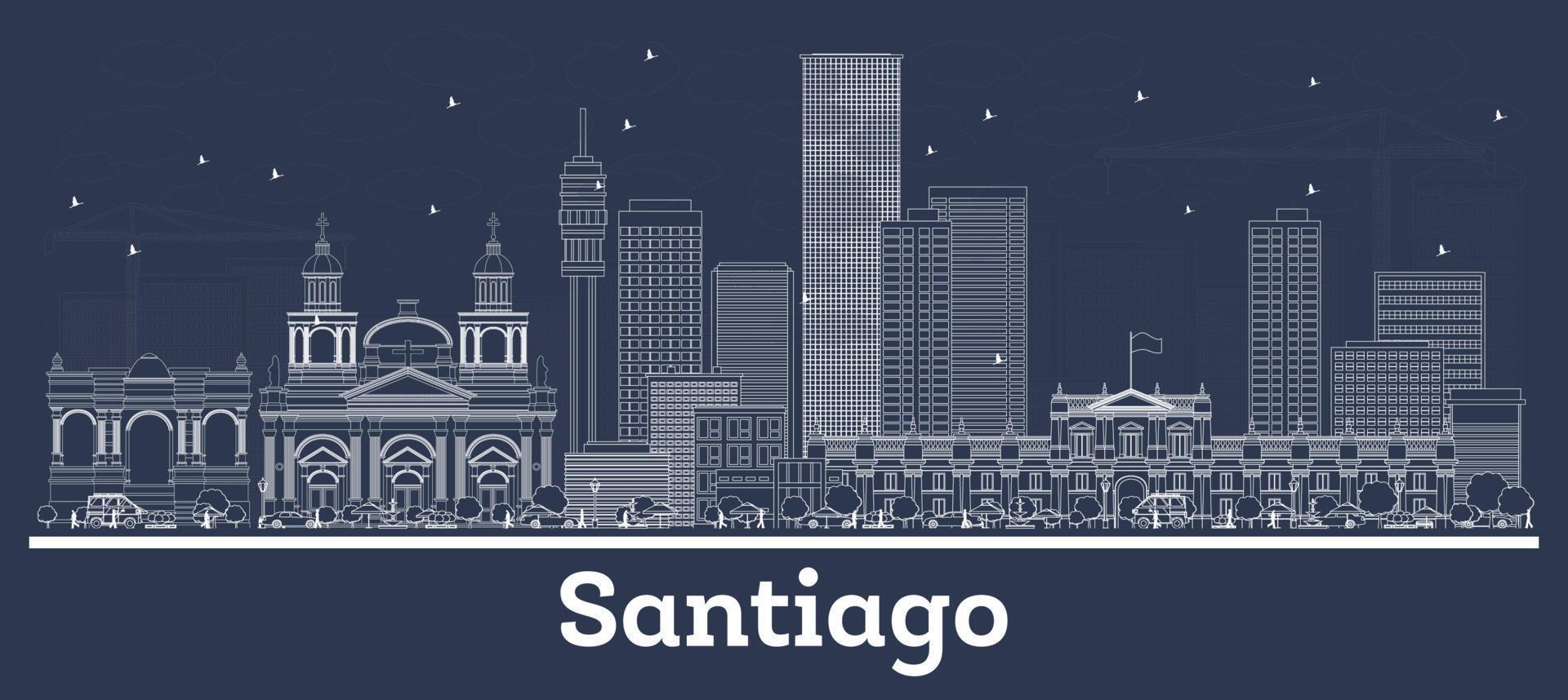 delinear el horizonte de la ciudad de santiago chile con edificios blancos. vector