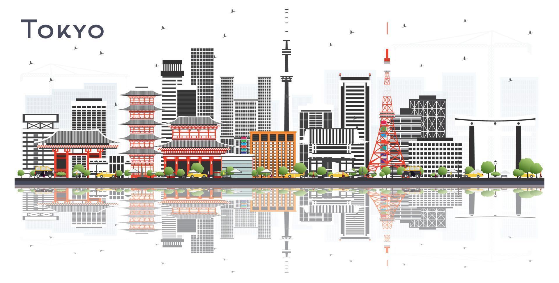 horizonte de la ciudad de tokio japón con edificios de color aislados en blanco. vector