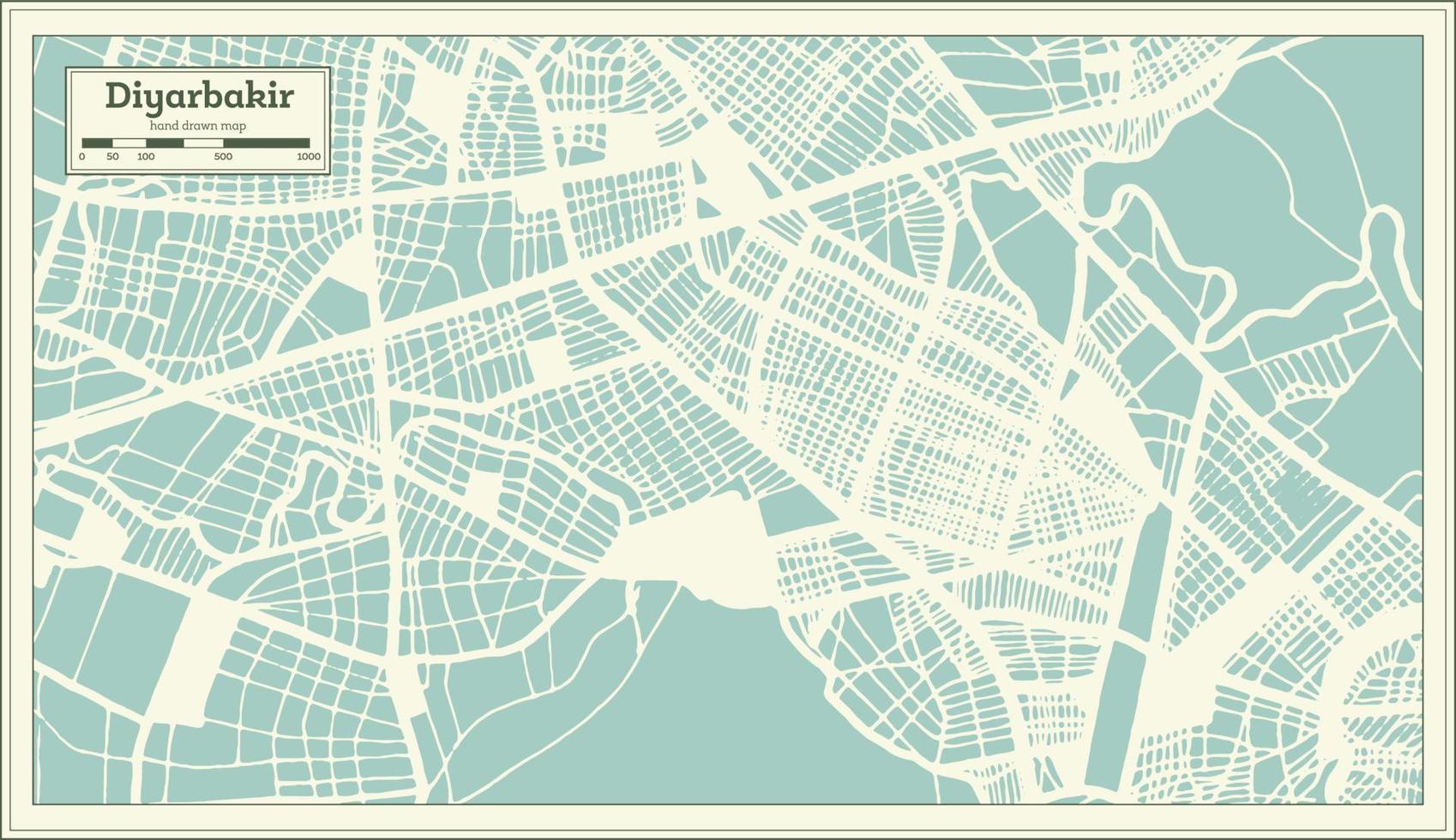 mapa de la ciudad de diyarbakir turquía en estilo retro. esquema del mapa. vector