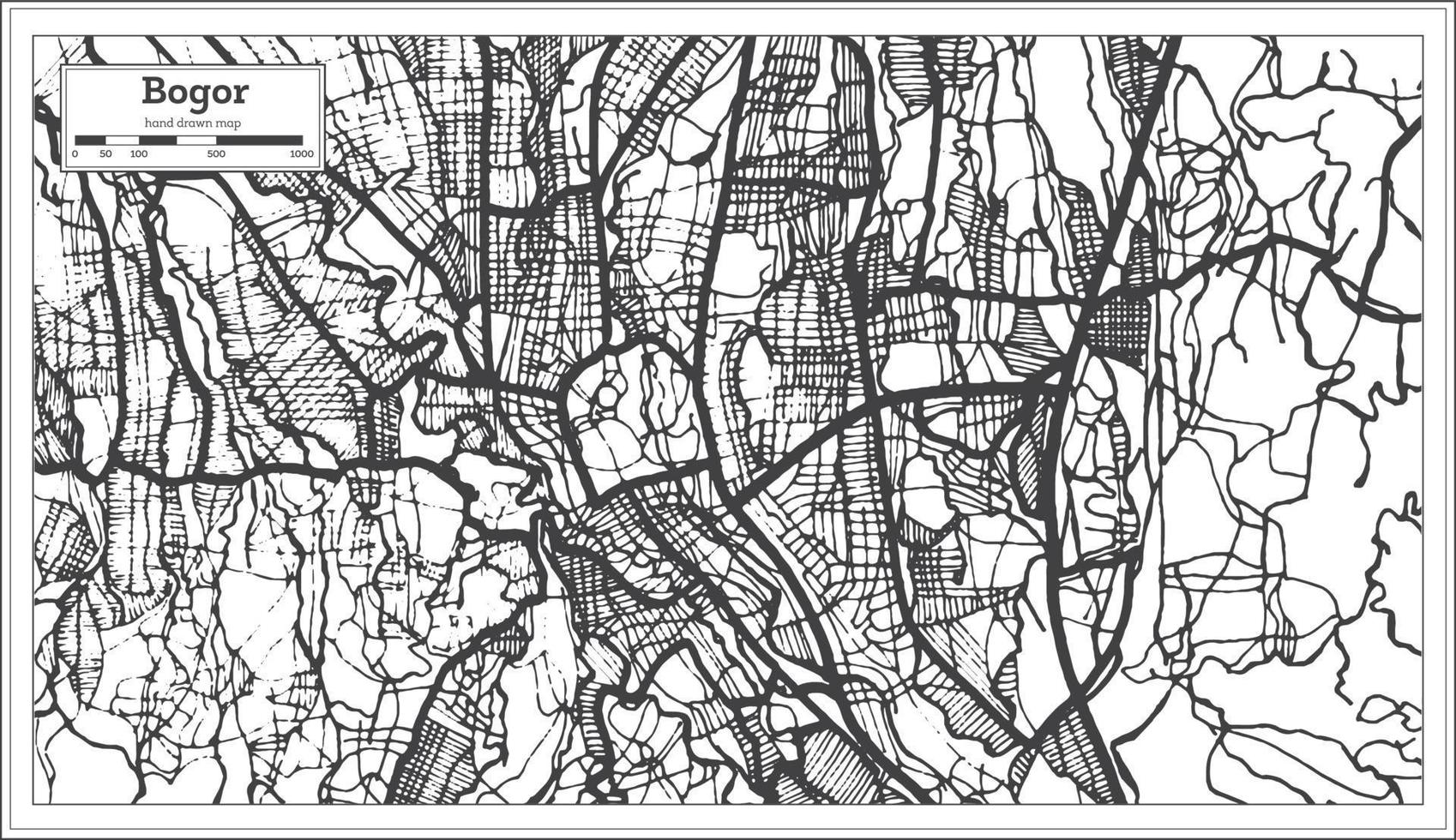 mapa de la ciudad de bogor indonesia en color blanco y negro. esquema del mapa. vector