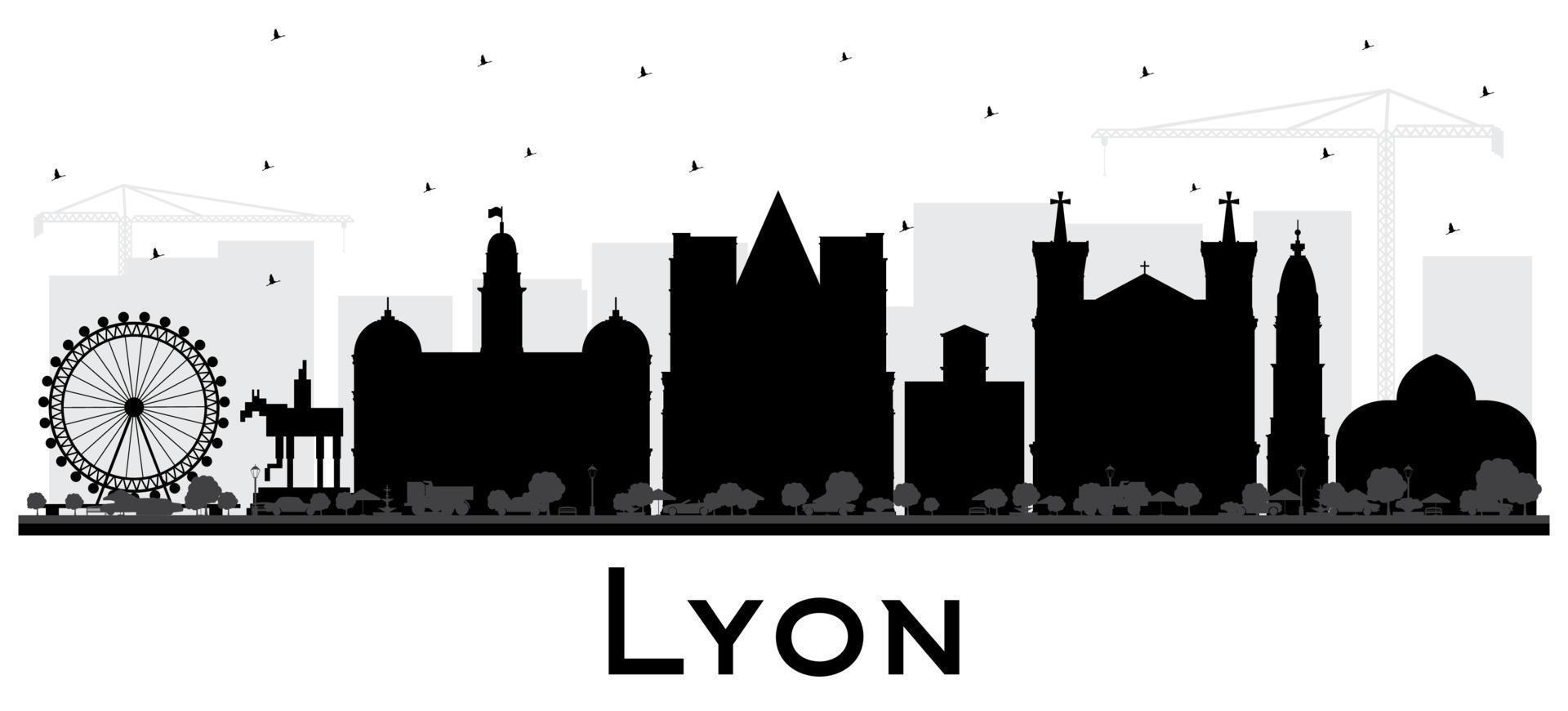 silueta del horizonte de la ciudad de lyon francia con edificios negros aislados en blanco. vector