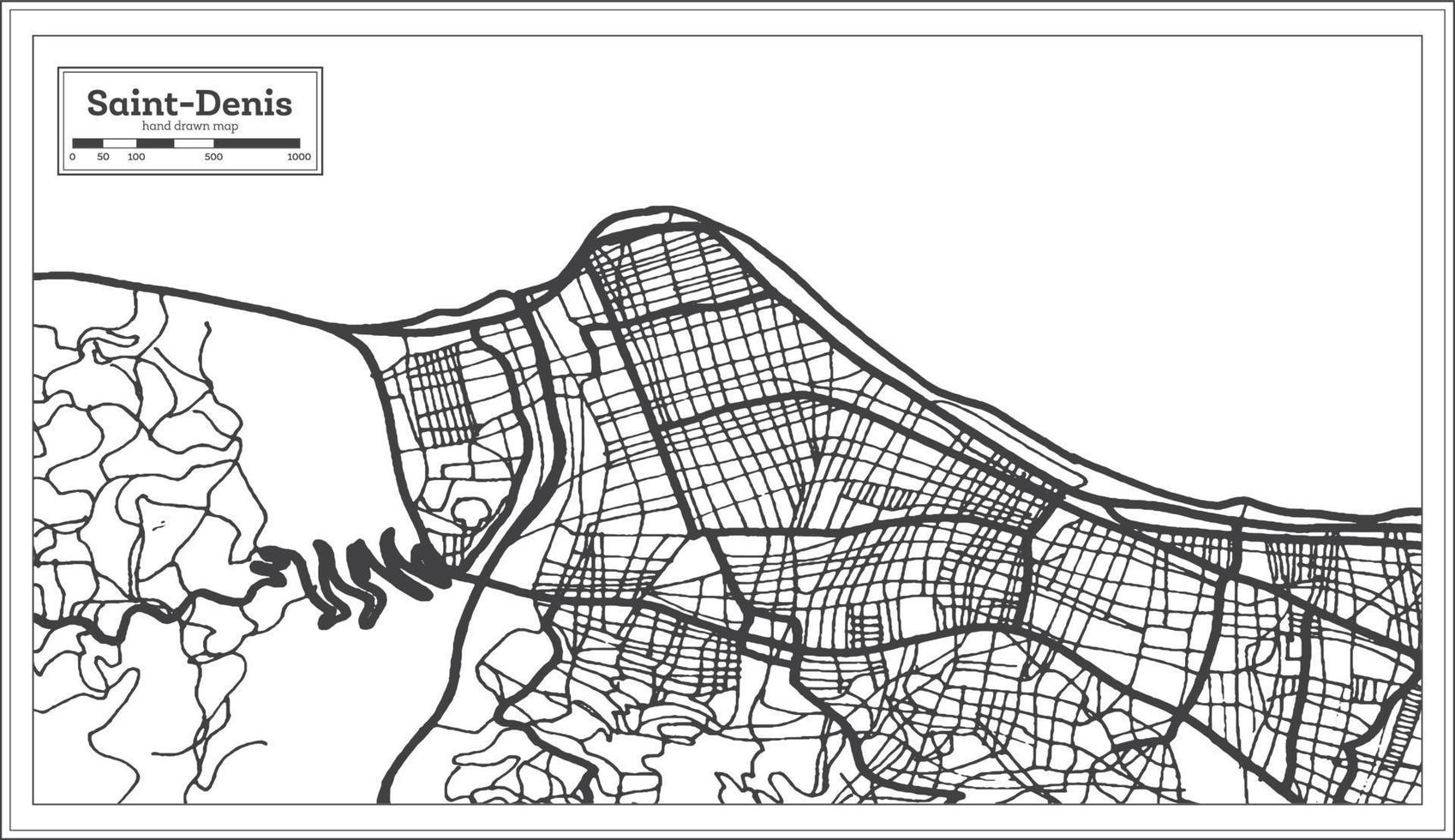 Mapa de la ciudad de Saint Denis Reunion en color blanco y negro. esquema del mapa. vector