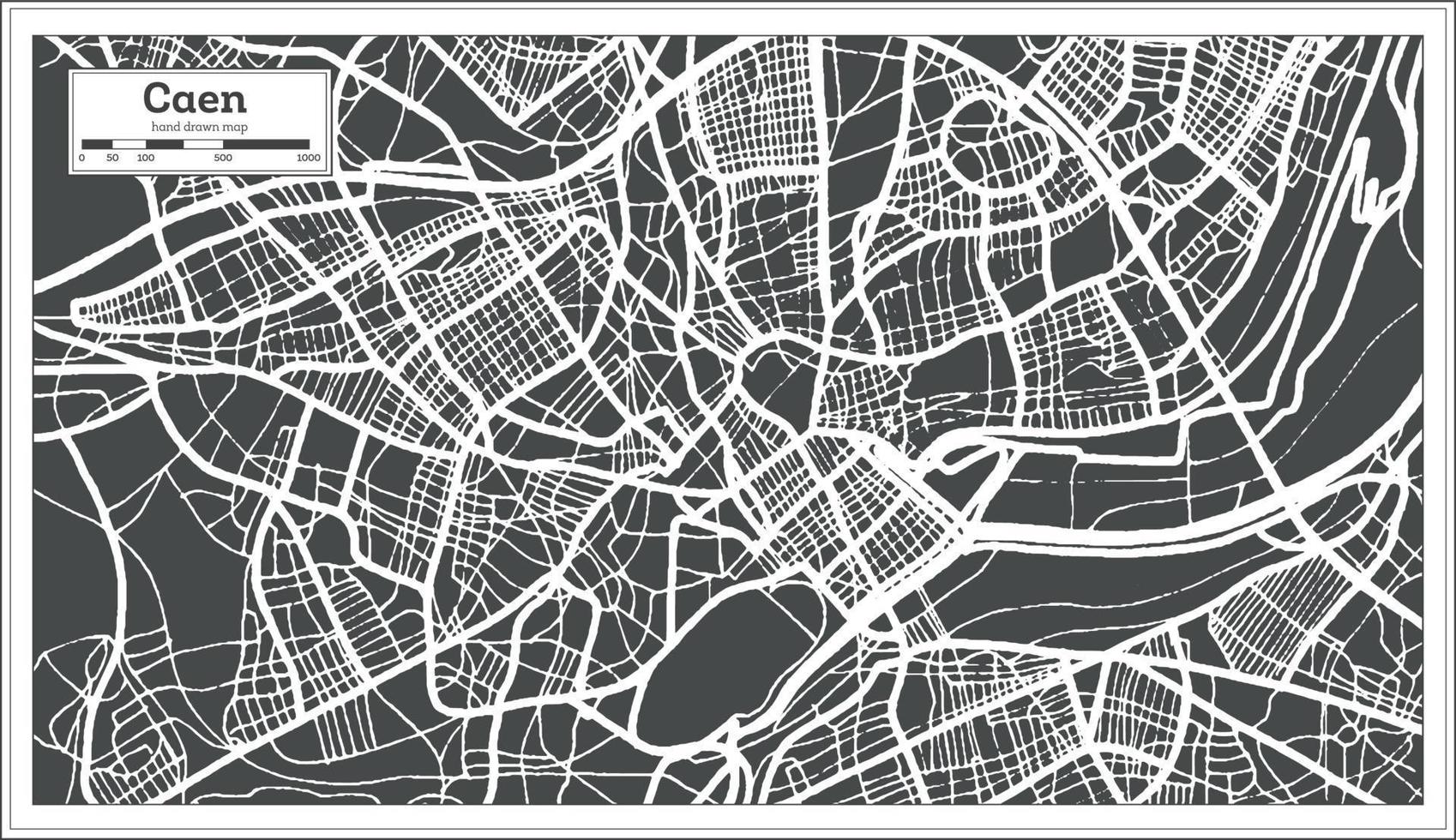 mapa de la ciudad de caen francia en estilo retro. esquema del mapa. ilustración vectorial vector