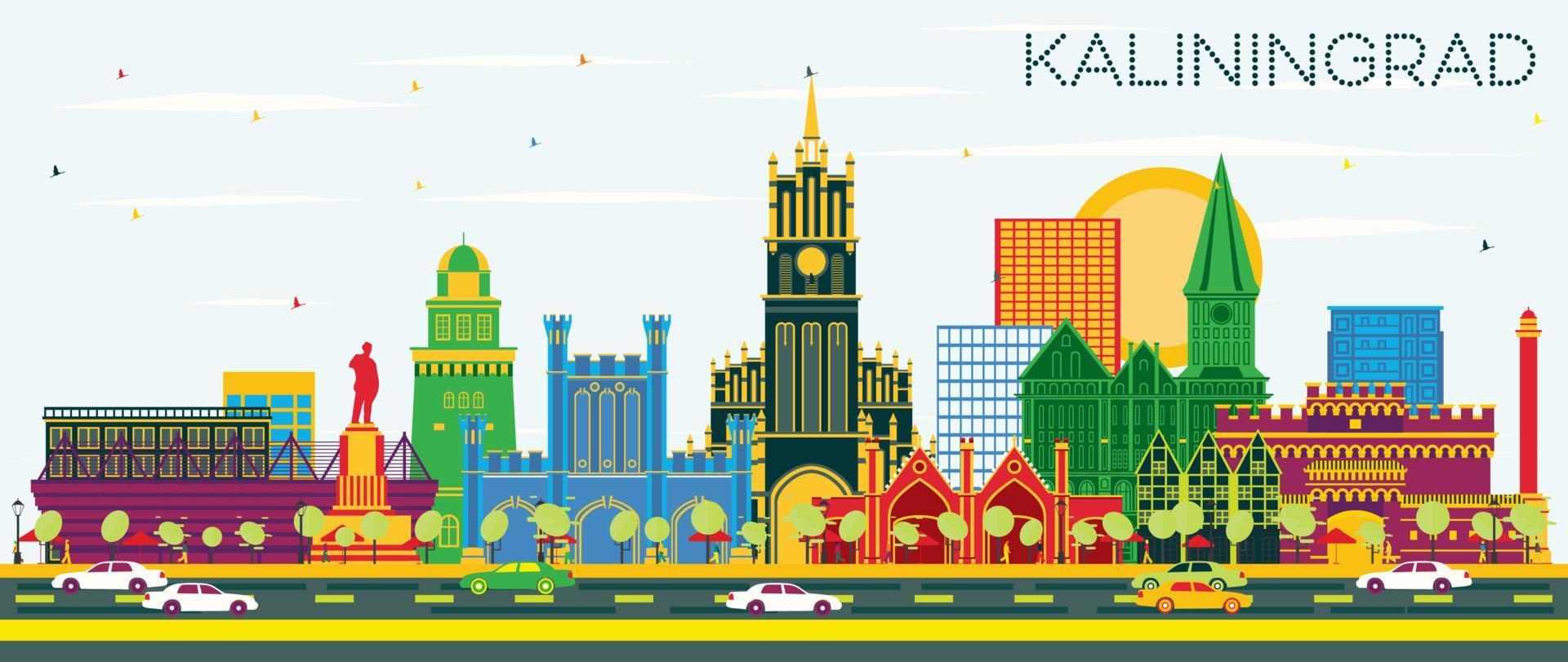 Kaliningrad Russia City Skyline with Color Buildings and Blue Sky. vector