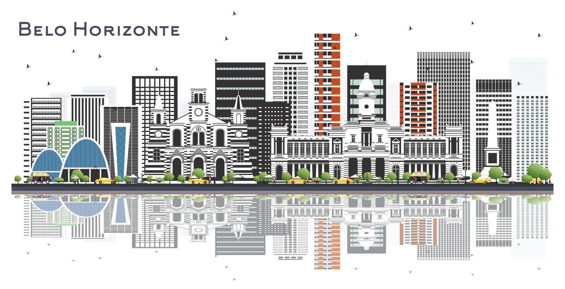 horizonte de la ciudad de belo horizonte brasil con edificios de color aislado en blanco. vector