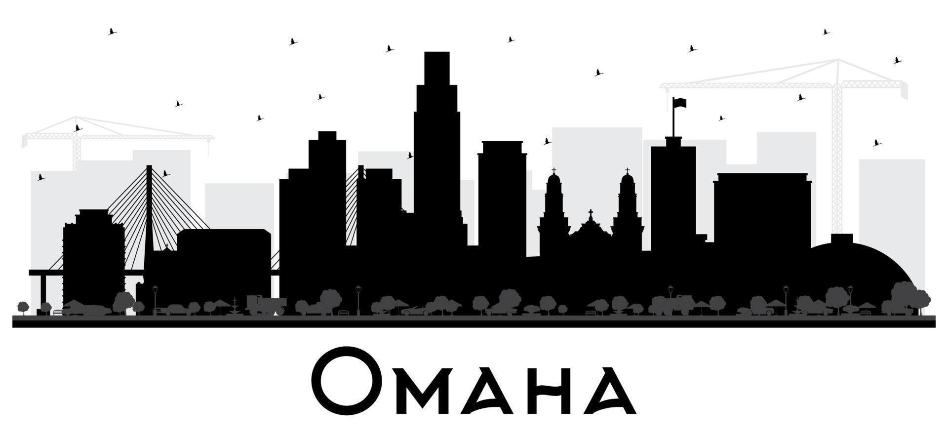 Omaha Nebraska City Skyline Silhouette with Black Buildings Isolated on White. vector