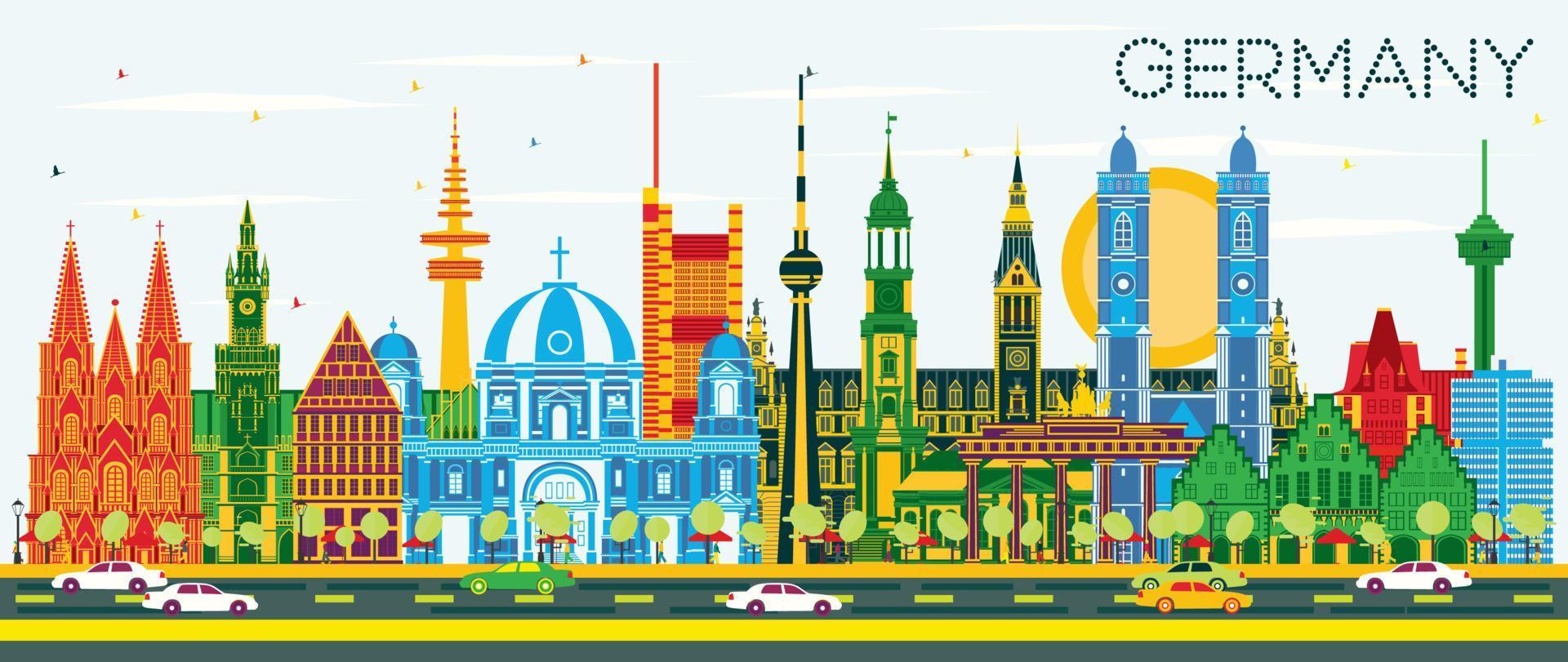 horizonte de la ciudad de alemania con edificios de color y cielo azul. vector