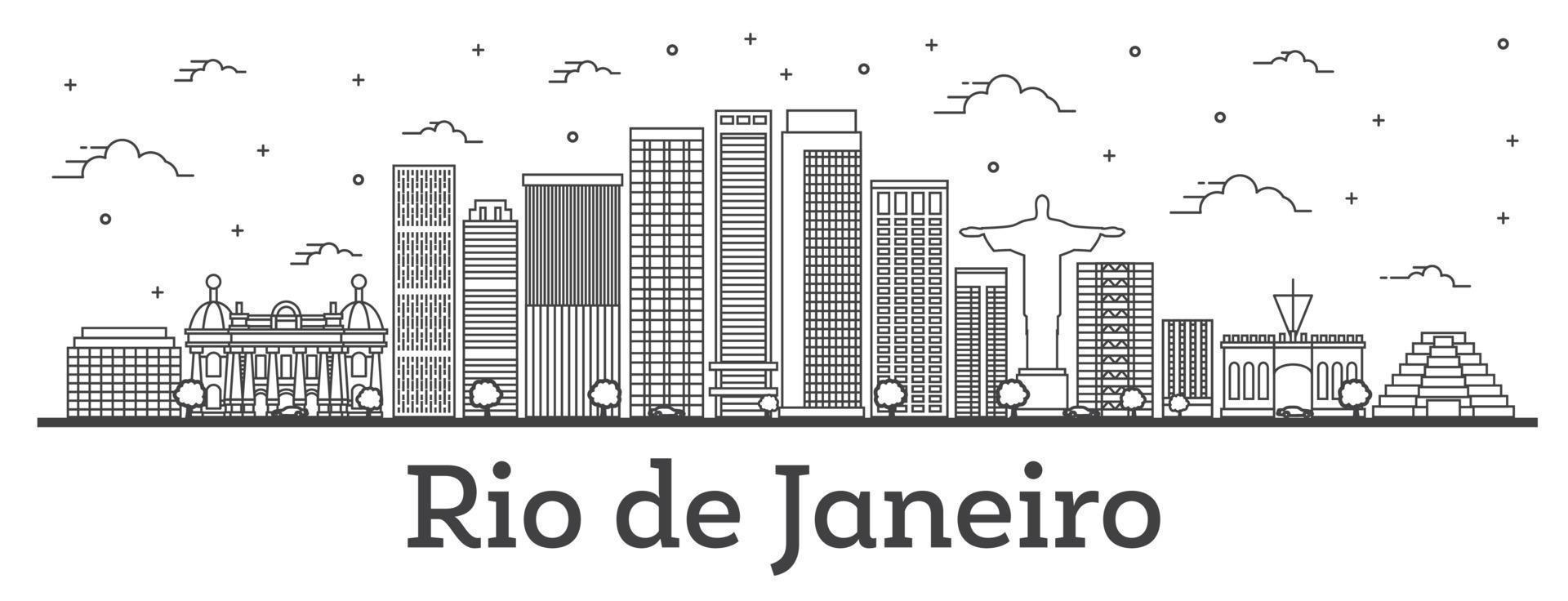 Outline Rio de Janeiro Brazil City Skyline with Modern Buildings Isolated on White. vector