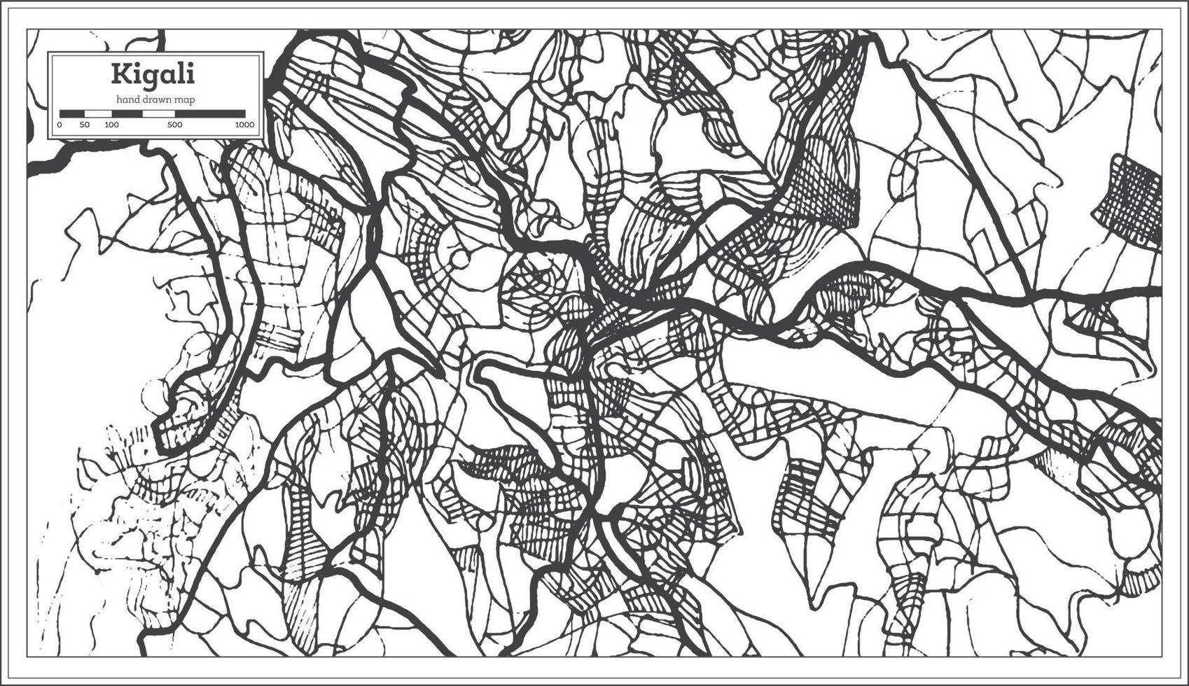 mapa de kigali ruanda en color blanco y negro. vector