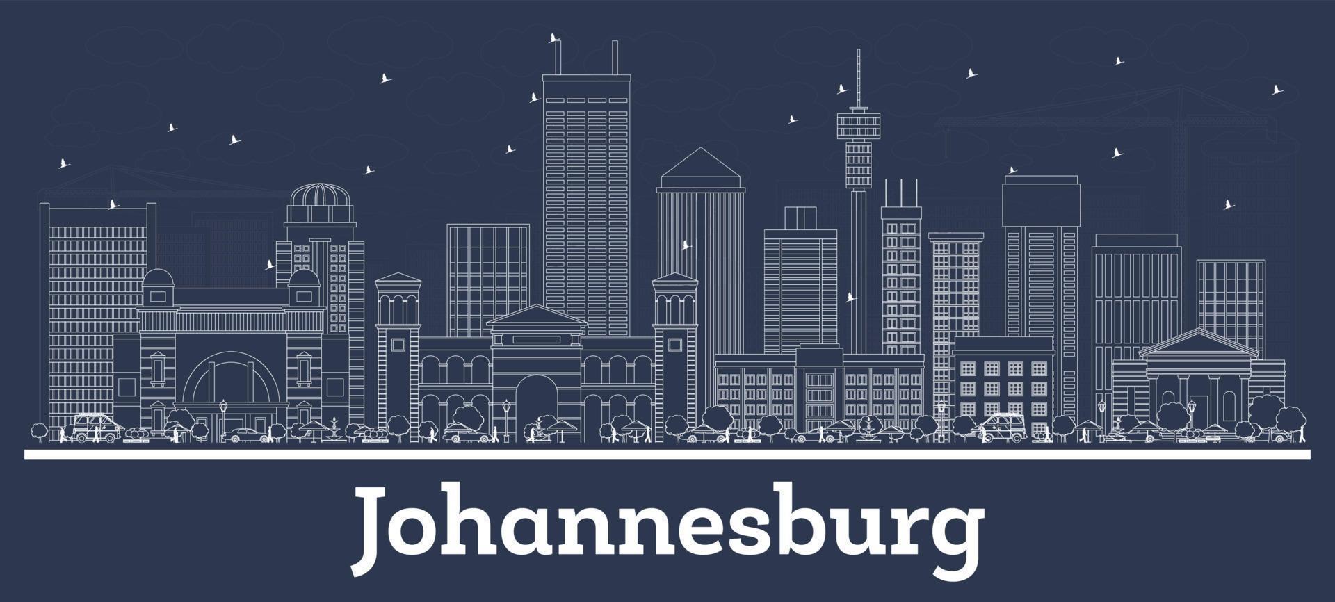 delinear el horizonte de la ciudad de johannesburgo, sudáfrica, con edificios blancos. vector