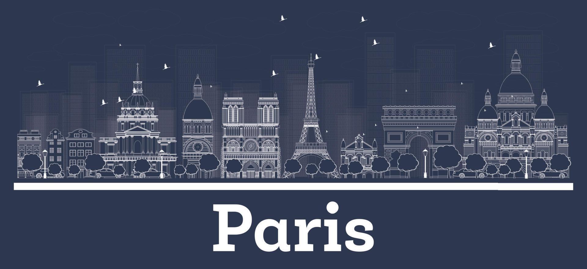 Outline Paris France City Skyline with White Buildings. vector