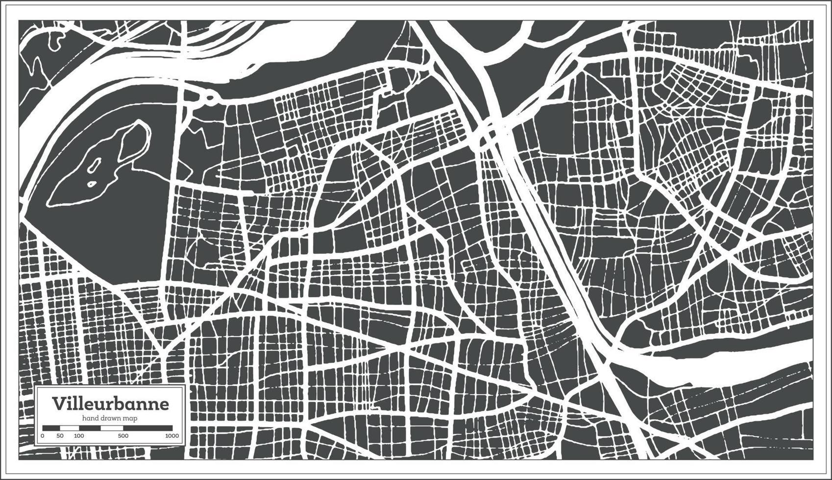 Villeurbanne France City Map in Retro Style. Outline Map. Vector Illustration.