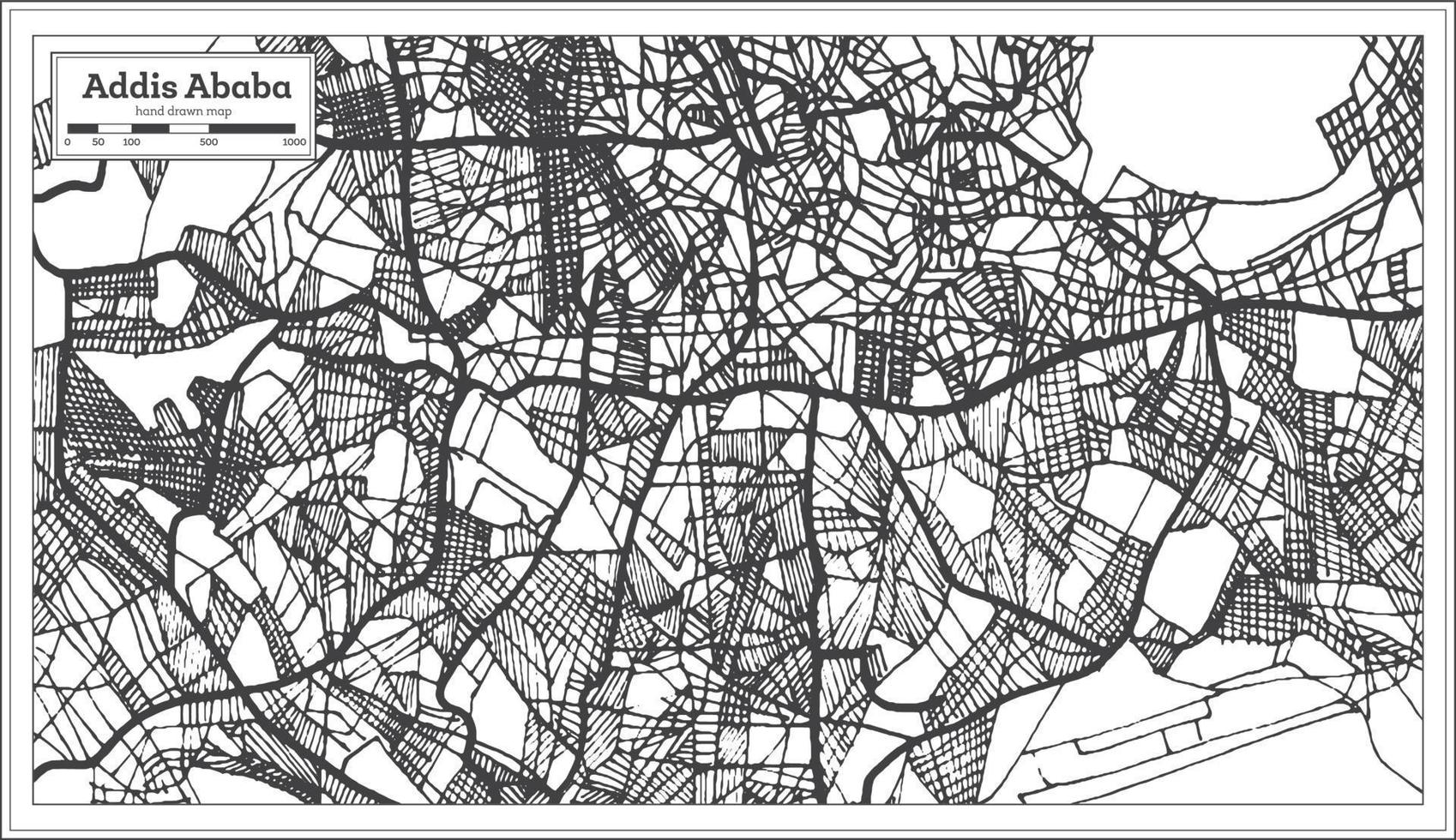 mapa de la ciudad de addis abeba etiopía en estilo retro. esquema del mapa. vector