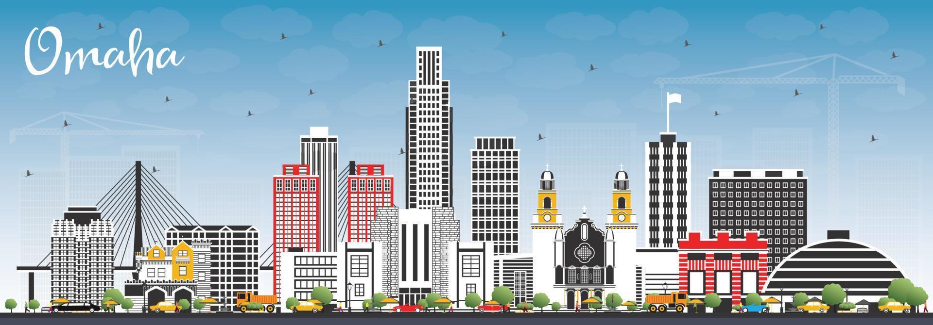 Omaha Nebraska City Skyline with Color Buildings and Blue Sky. vector