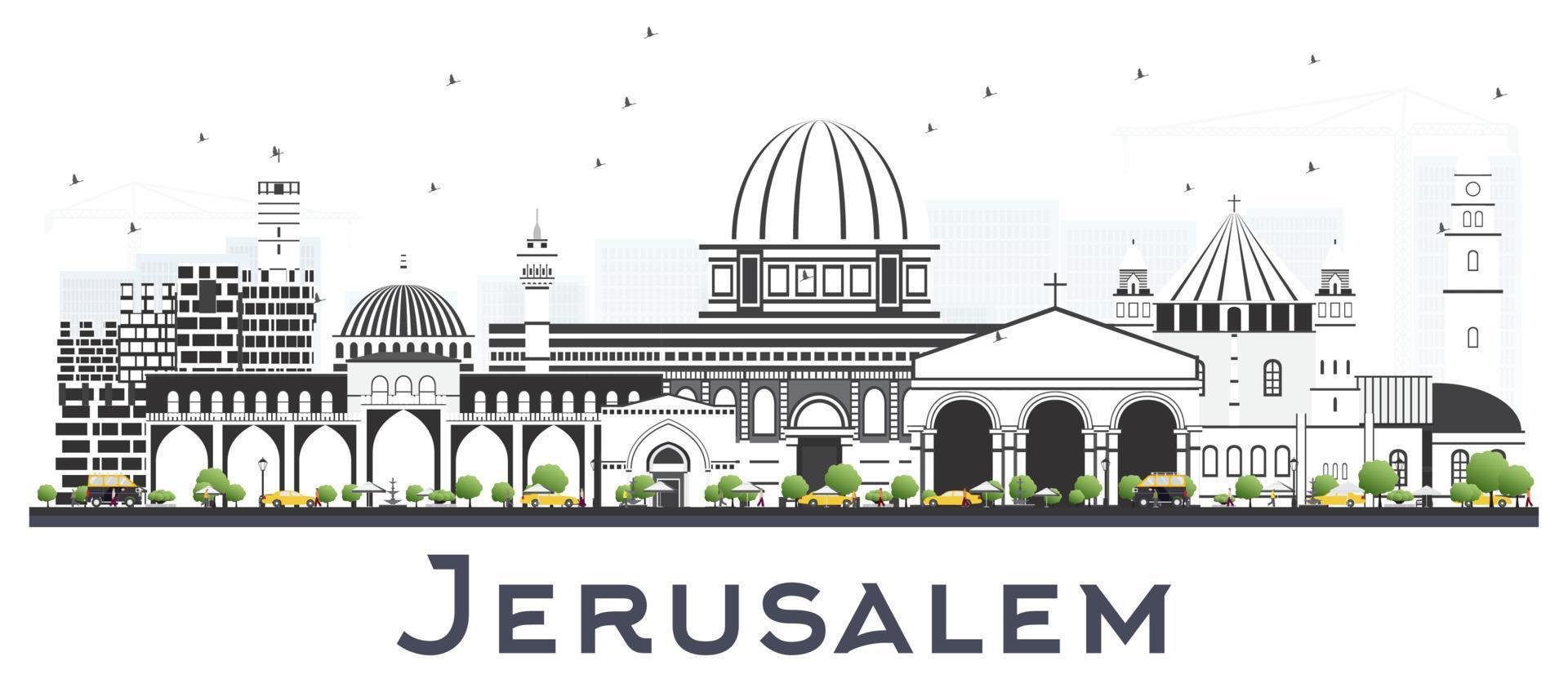 Jerusalem Israel Skyline with Gray Buildings Isolated on White. vector