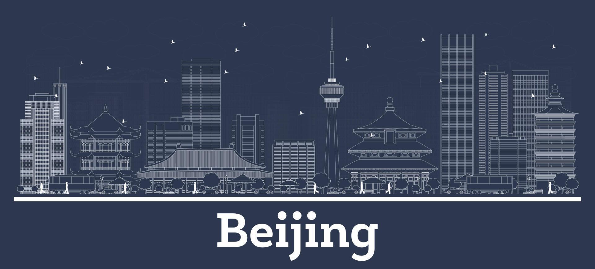 delinear el horizonte de la ciudad de beijing china con edificios blancos. vector