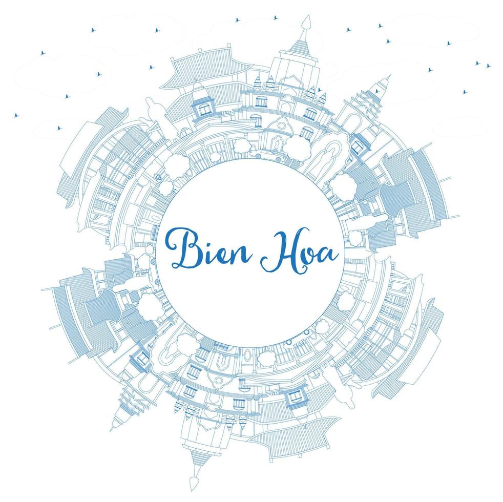 Outline Bien Hoa Vietnam City Skyline with Blue Buildings and Copy Space. vector