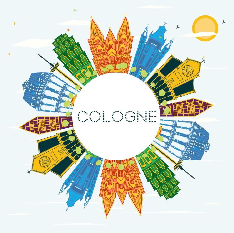 Cologne Germany City Skyline with Color Buildings, Blue Sky and Copy Space. vector