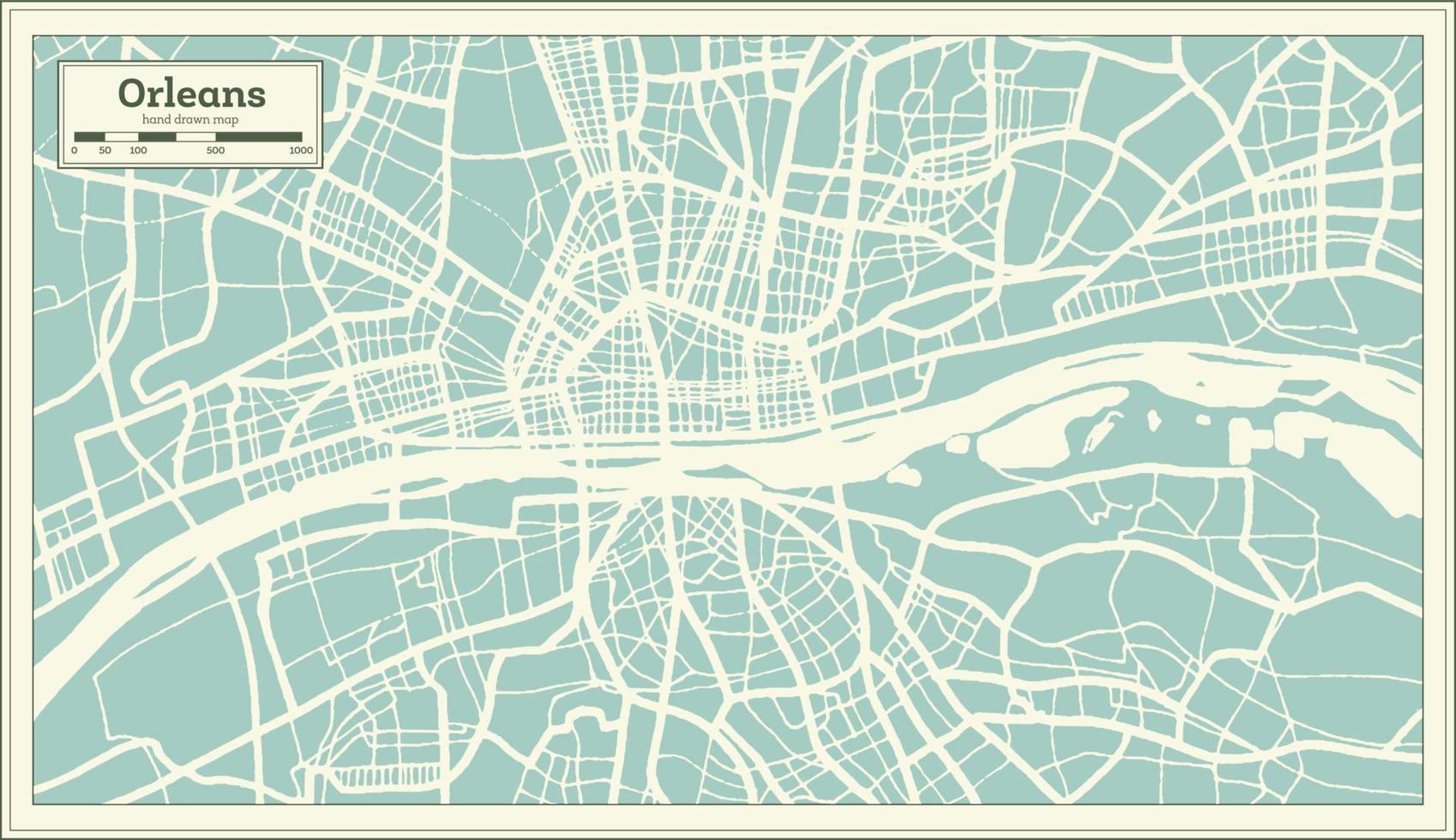 Orleans France City Map in Retro Style. Outline Map. Vector Illustration.