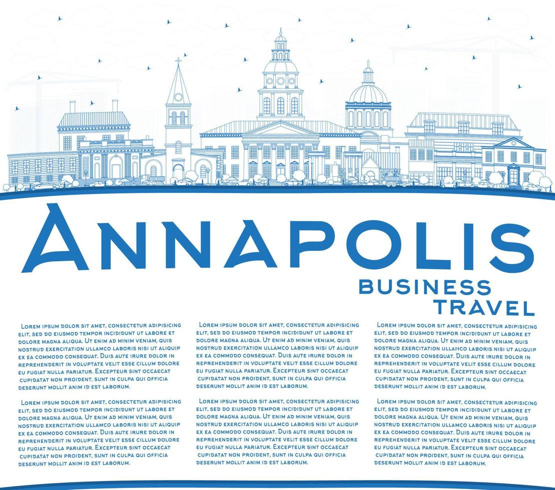 Outline Annapolis Maryland City Skyline with Blue Buildings and Copy Space. vector