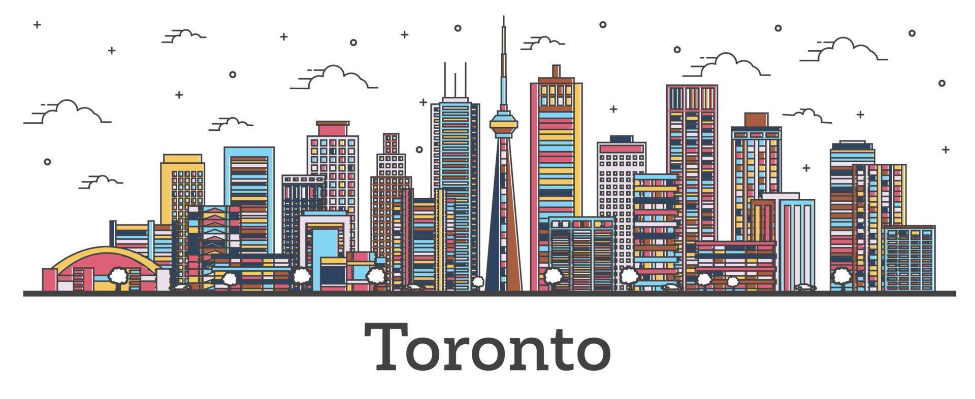 Outline Toronto Canada City Skyline with Color Buildings Isolated on White. vector