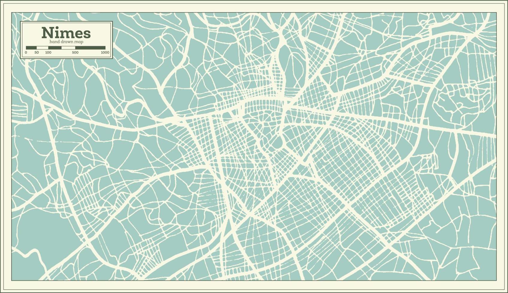 Nimes France City Map in Retro Style. Outline Map. Vector Illustration.