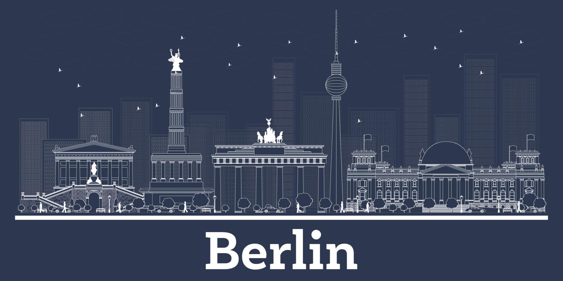 Outline Berlin Germany City Skyline with White Buildings. vector