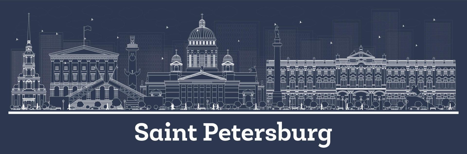 delinear el horizonte de la ciudad de san petersburgo rusia con edificios blancos. vector