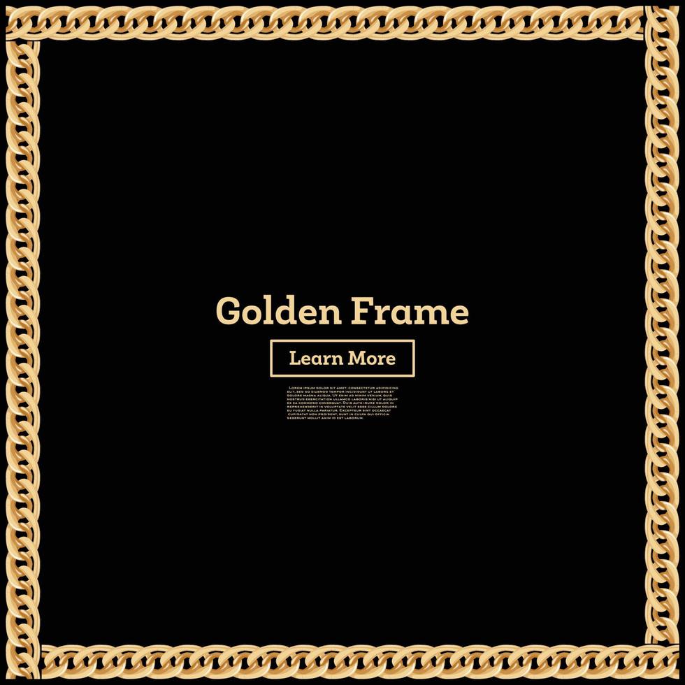 Golden Chain Square Border Frame. Rectangle Shape. Jewelry Design. vector