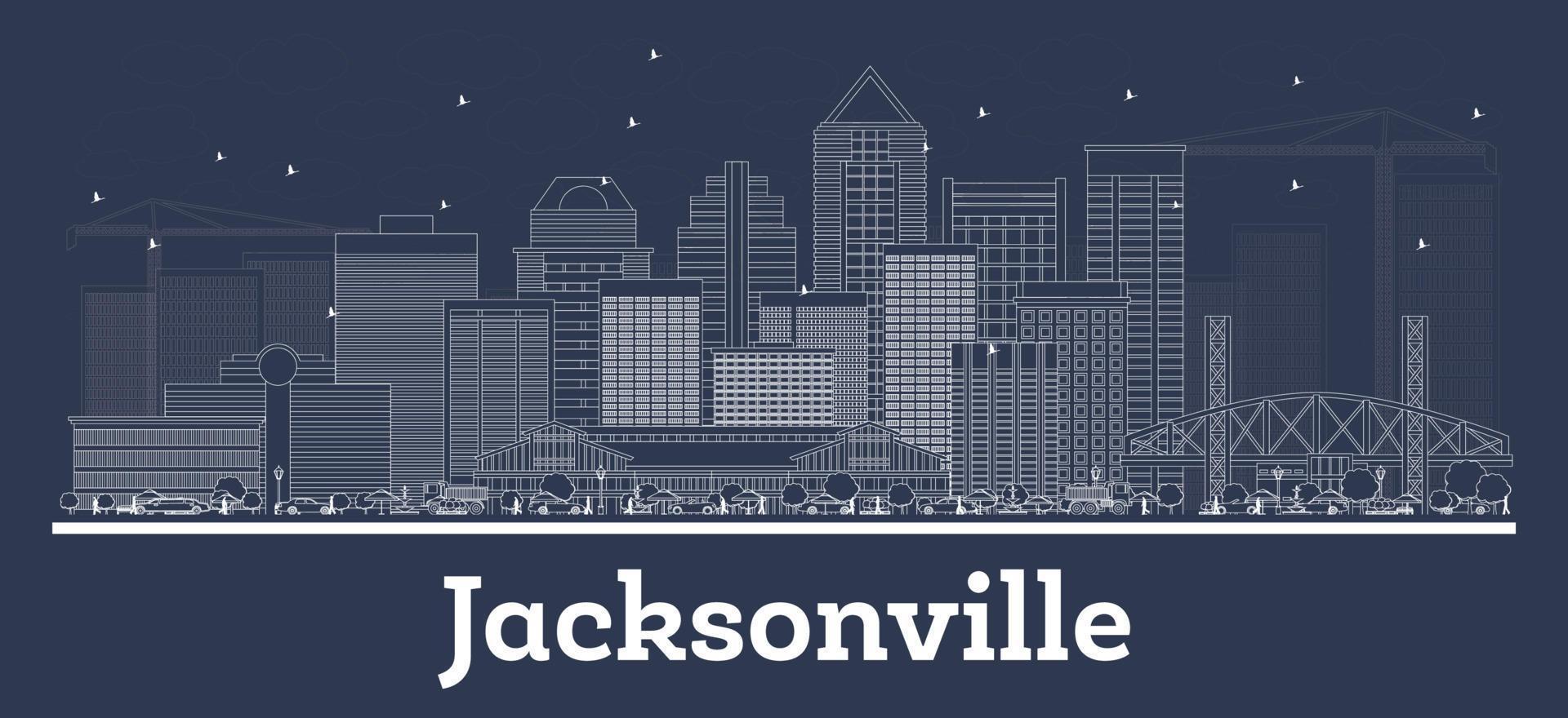 Outline Jacksonville Florida City Skyline with White Buildings. vector