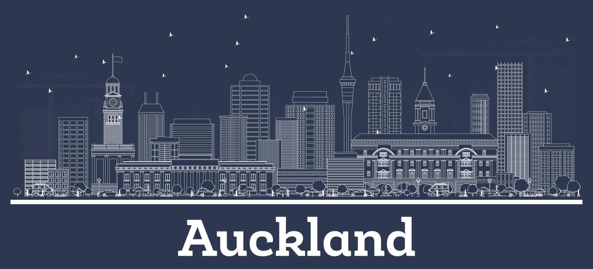 Outline Auckland New Zealand City Skyline with White Buildings. vector