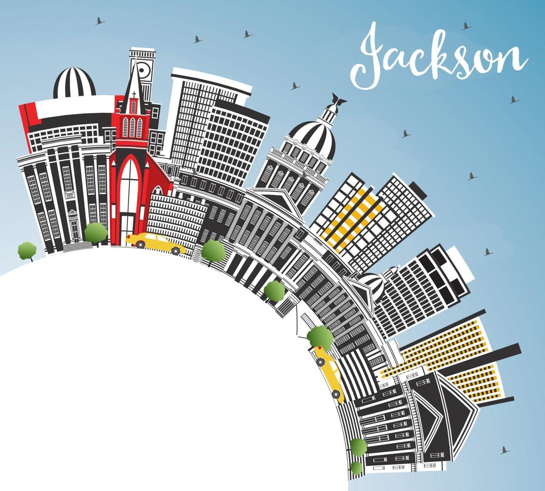 horizonte de la ciudad de jackson mississippi con edificios grises, cielo azul y espacio para copiar. vector