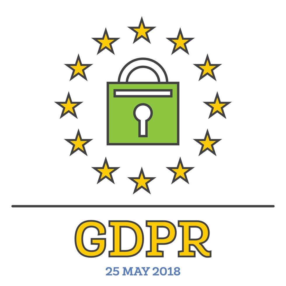 General Data Protection Regulation GDPR. Padlock with Stars. vector