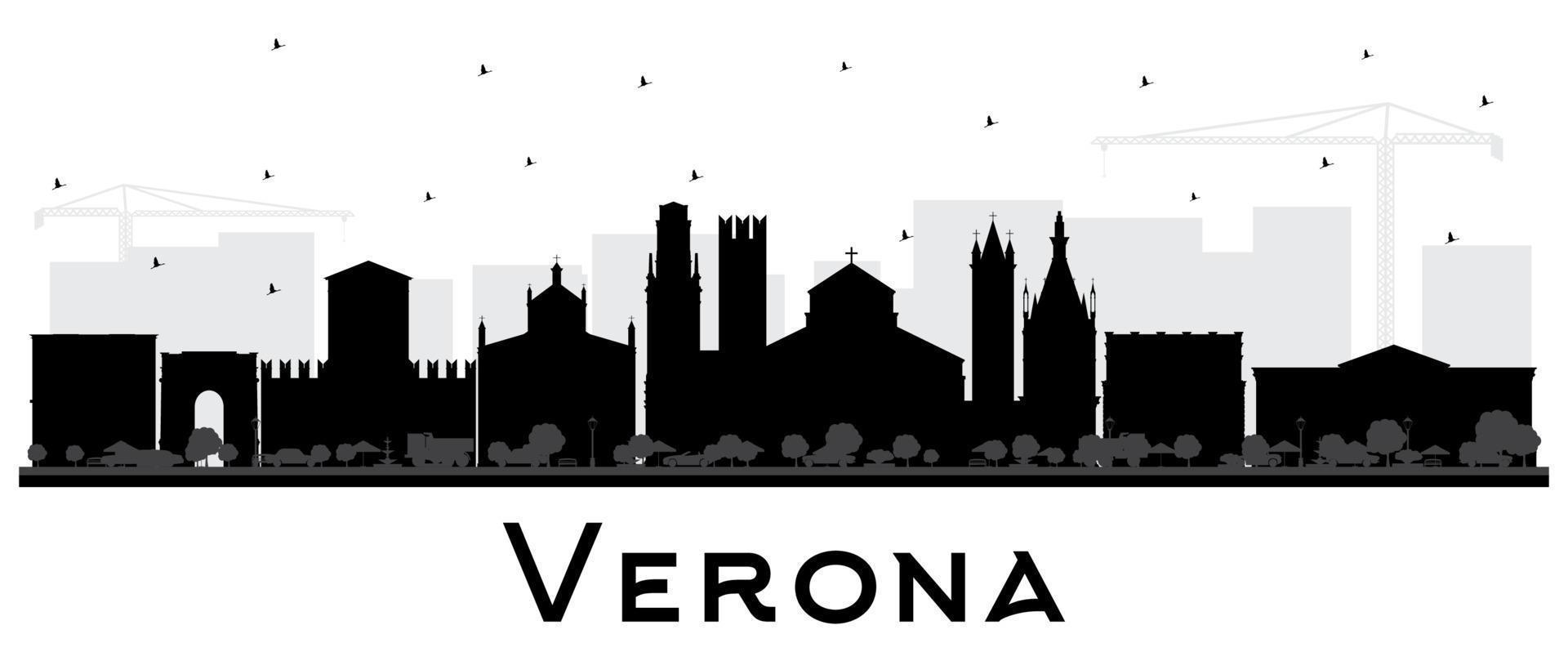 silueta del horizonte de la ciudad de verona italia con edificios negros aislados en blanco. vector