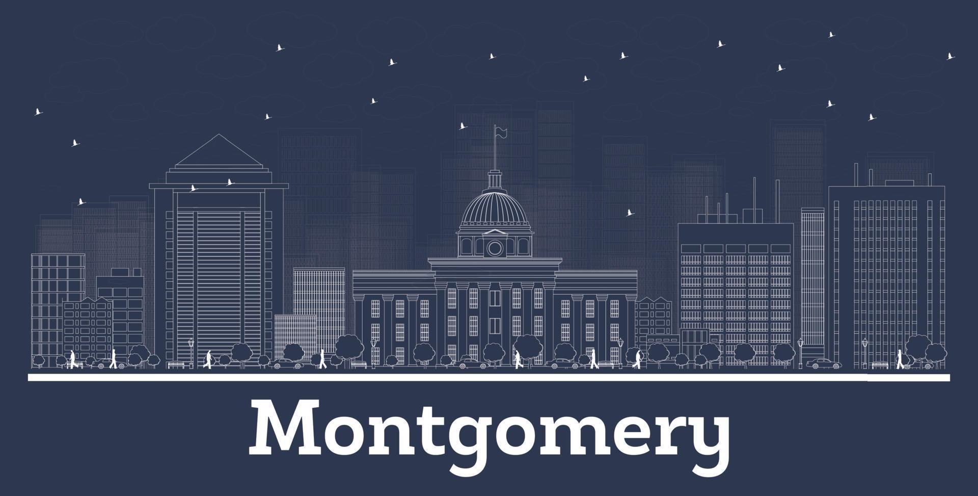 delinear el horizonte de la ciudad de montgomery alabama con edificios blancos. vector