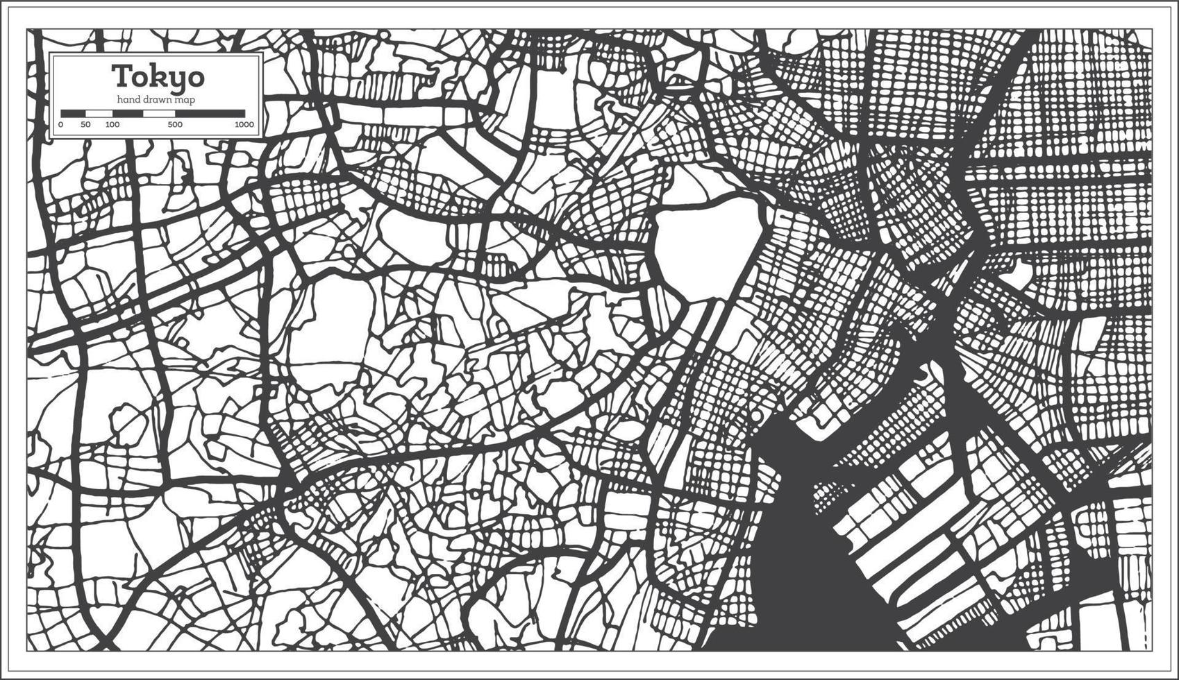 mapa de la ciudad de tokio japón en estilo retro. esquema del mapa. vector