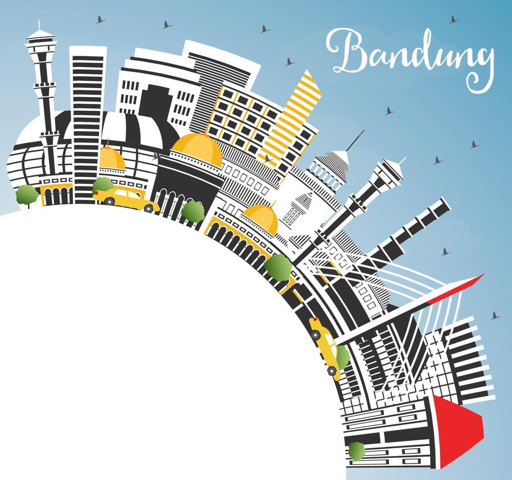 horizonte de la ciudad de bandung indonesia con edificios grises, cielo azul y espacio para copiar. vector